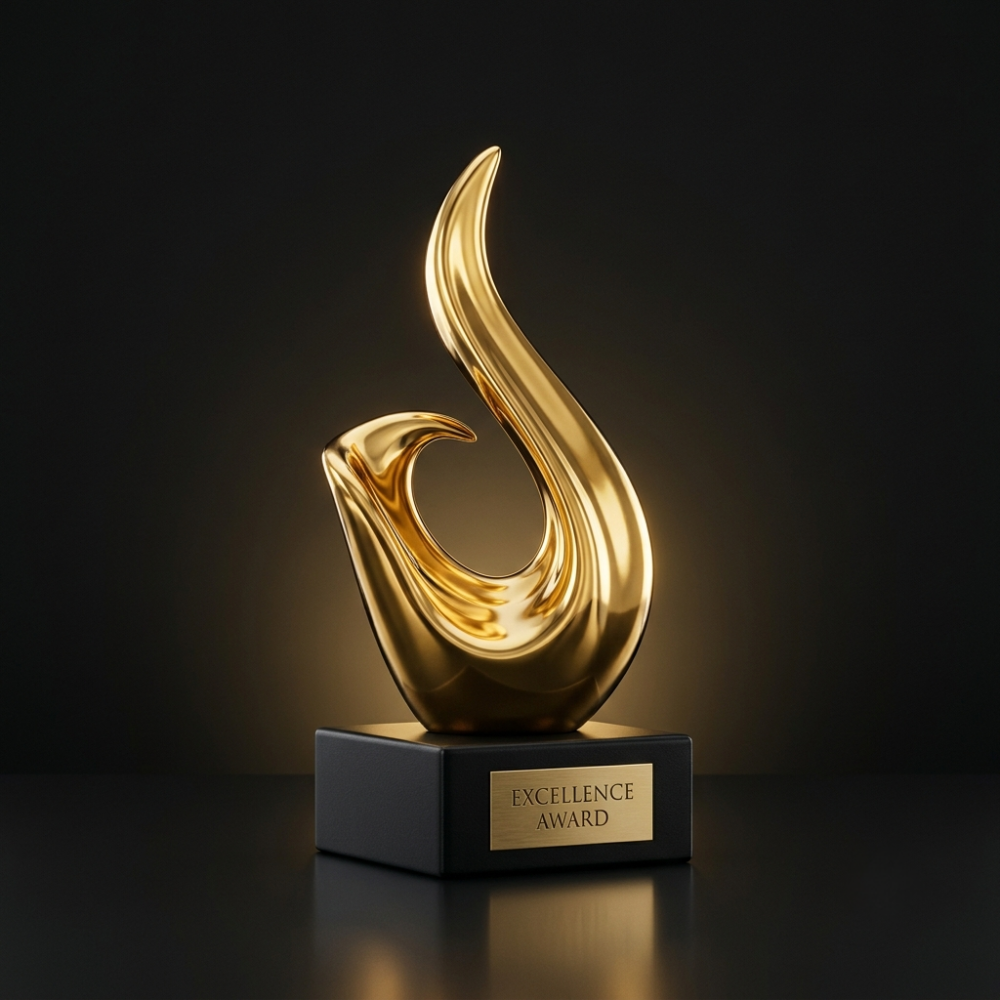 Gold-finished 3D-printed corporate award by AJ Studio Hyderabad