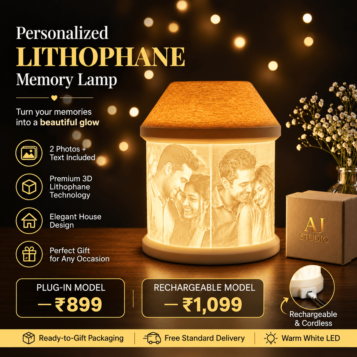Personalized Lithophane Memory Lamp - AJ Studio