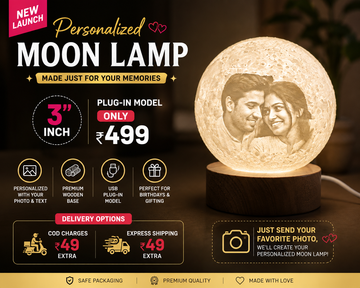 Personalized 3D Photo Moon Lamp – 3" USB Plug-in Model (Custom Text & Picture)