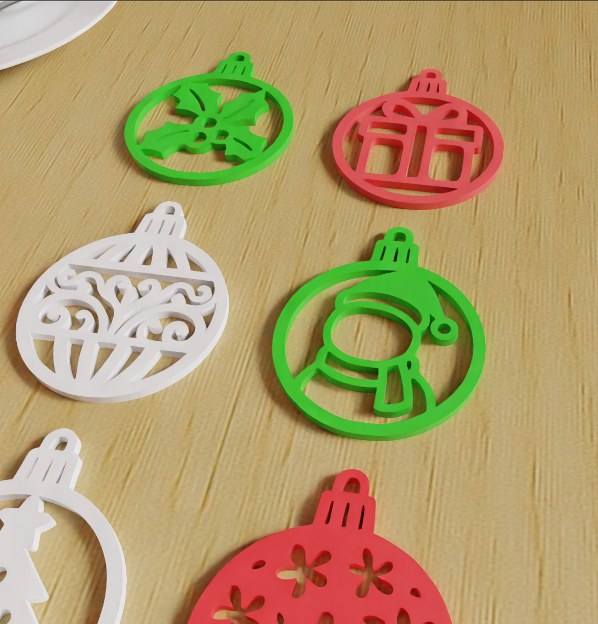 The Ultimate Christmas Flat Ornament Set – 12pc Red, Green & White Decor