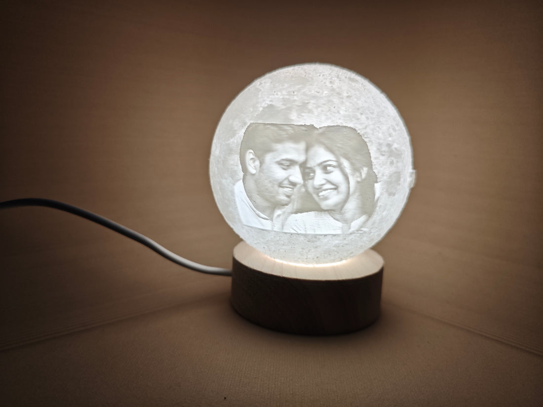 Personalized 3D Photo Moon Lamp – 3" USB Plug-in Model (Custom Text & Picture)