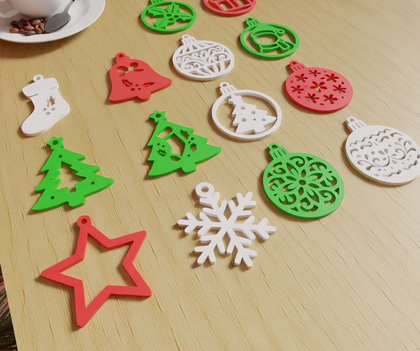 The Ultimate Christmas Flat Ornament Set – 12pc Red, Green & White Decor