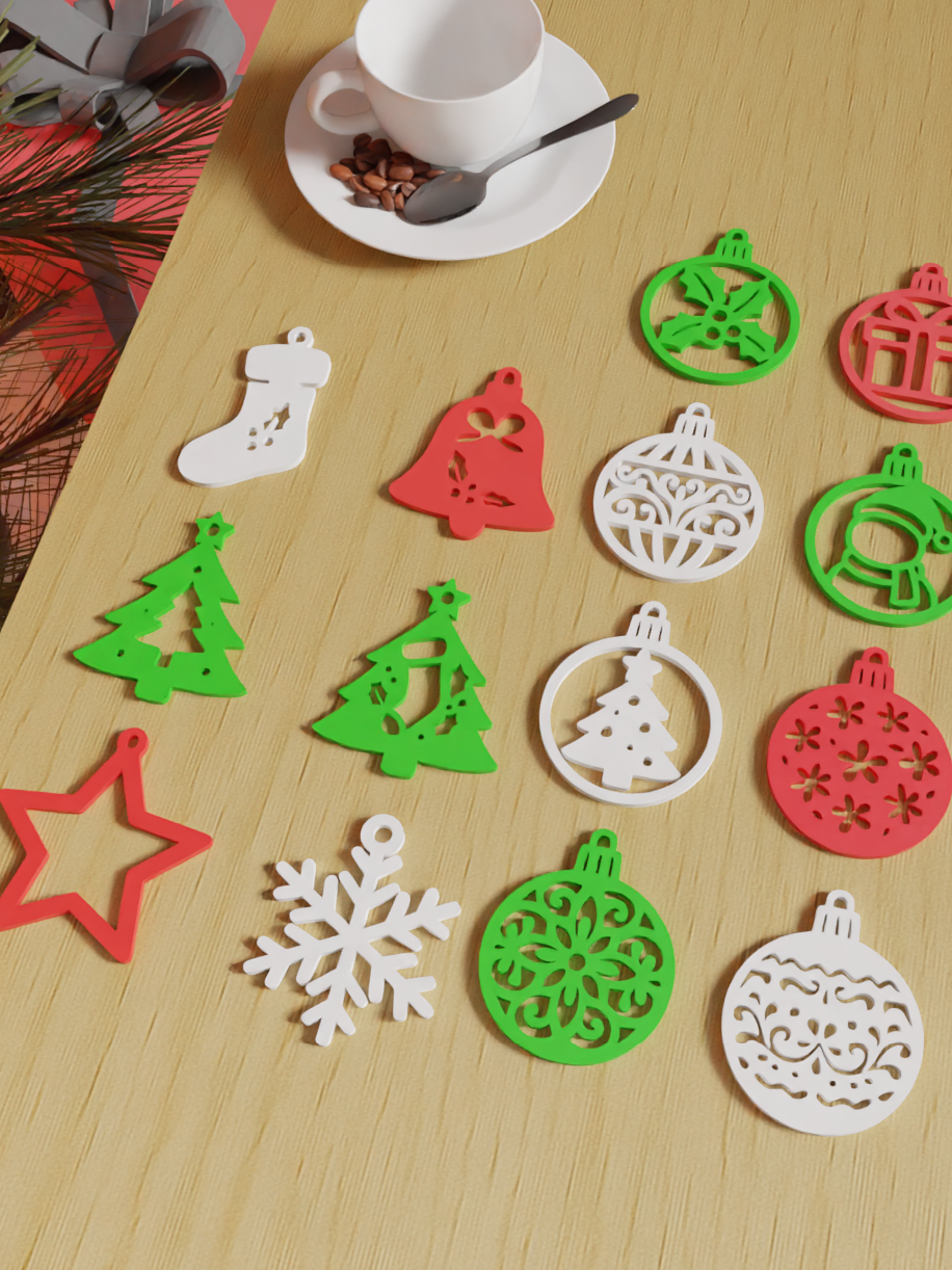 The Ultimate Christmas Flat Ornament Set – 12pc Red, Green & White Decor