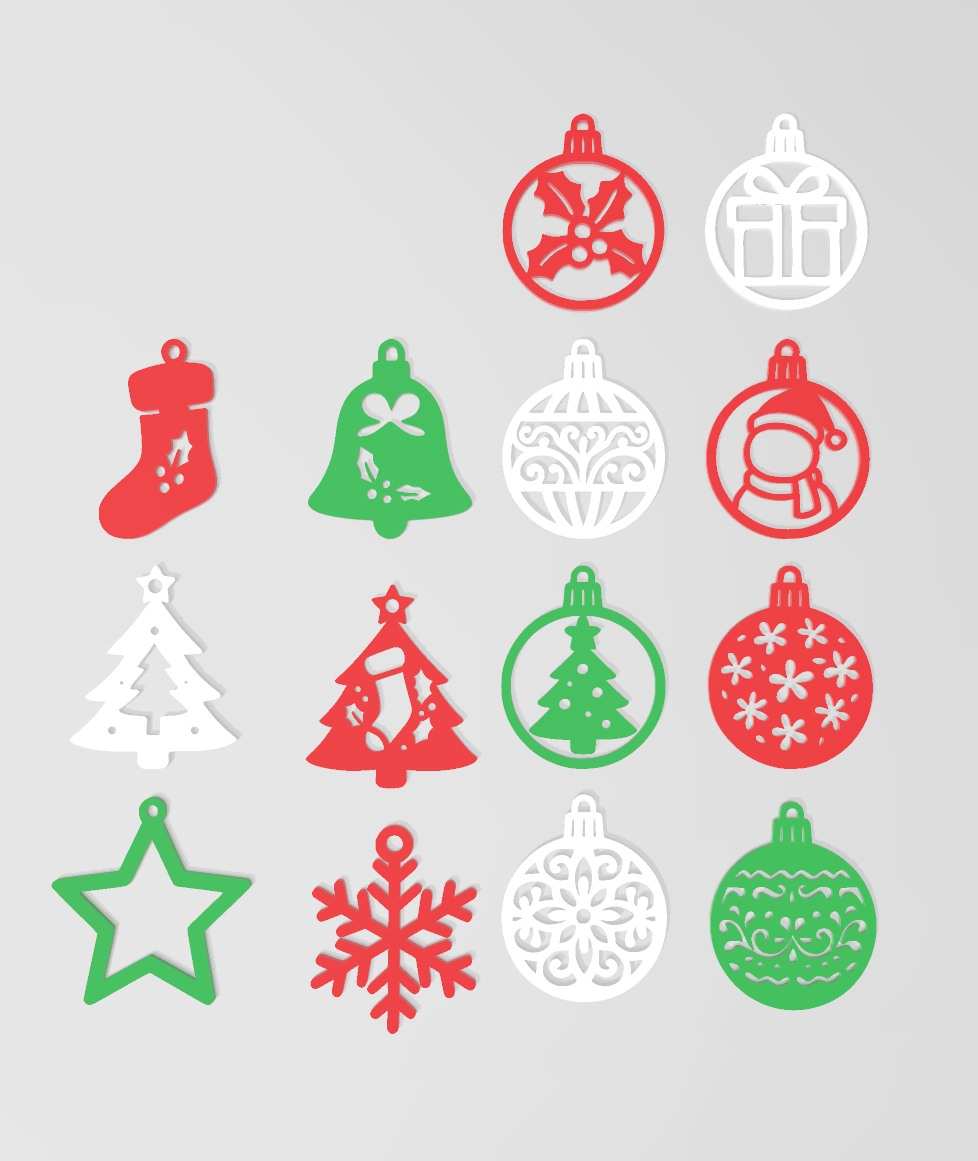 The Ultimate Christmas Flat Ornament Set – 12pc Red, Green & White Decor